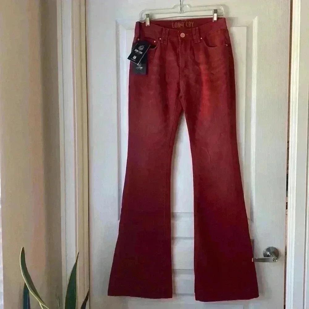 Red High-Waist Flare Jeans for Women